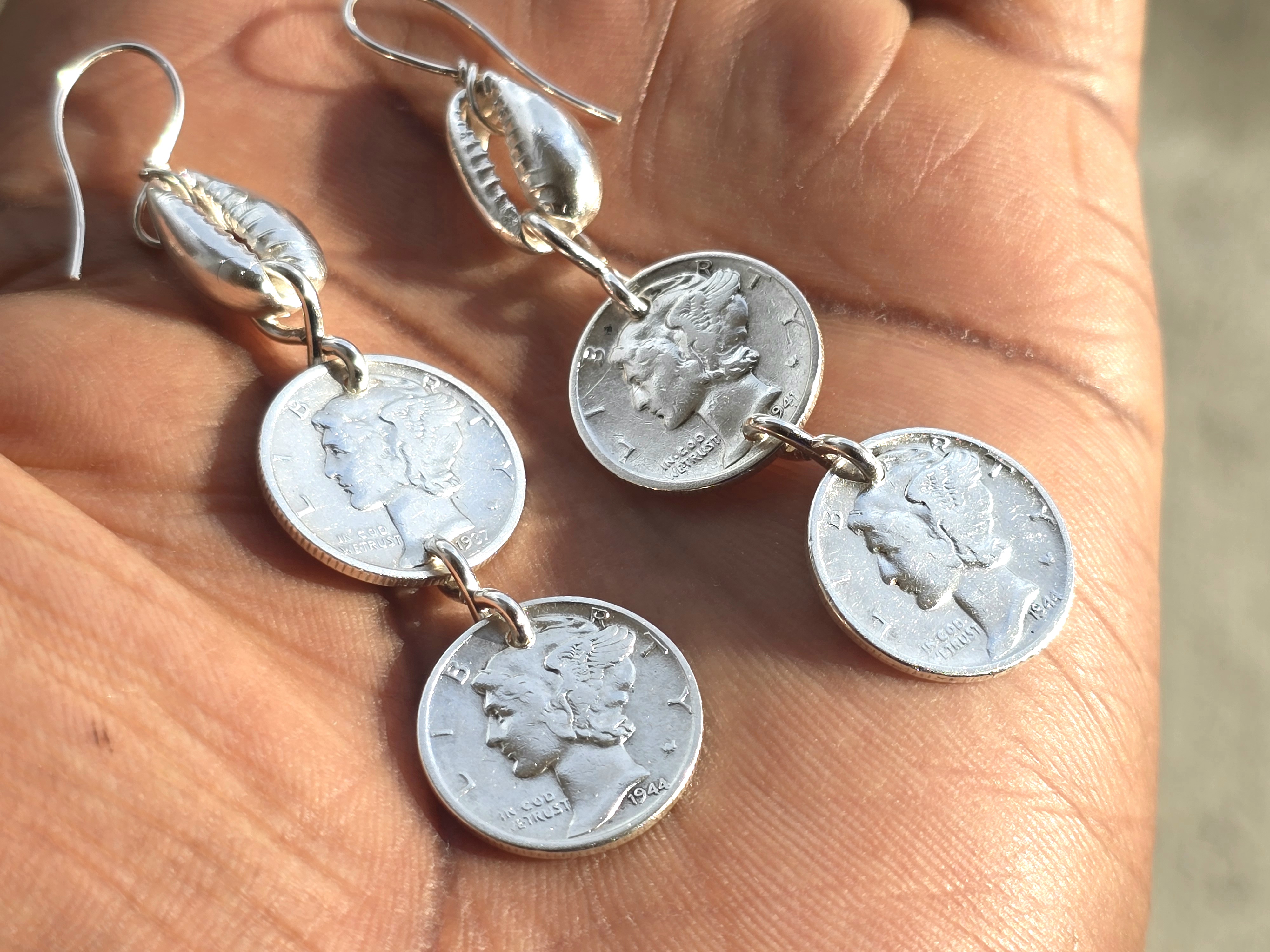 Silver Cowries & Dimes Earrings